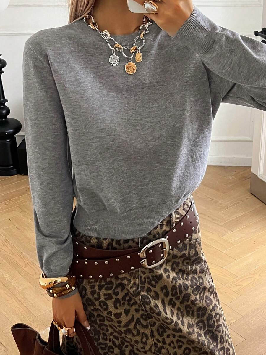 DAZY Femmes Couleur Unie Manches Longues Décontracté Coupe Ample Pull Basique, Automne/Hiver