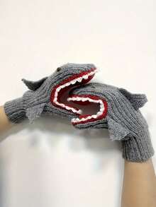 Joivida Creative Shark Knitted Gloves Fingerless Mittens Warm Soft Plush Winter Accessories For Women Men Christmas Gift Holiday Party Fashion Novelty Present - Multicolor - View 11