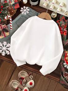 SHEIN Sudadera de cuello redondo suave y cálida con gráfico de trineo y reno, estilo casual de manga larga, adecuada para otoño/invierno, Navidad, Año Nuevo, estilo callejero, ropa de casa para niñas jóvenes - Multicolor - Ver 2