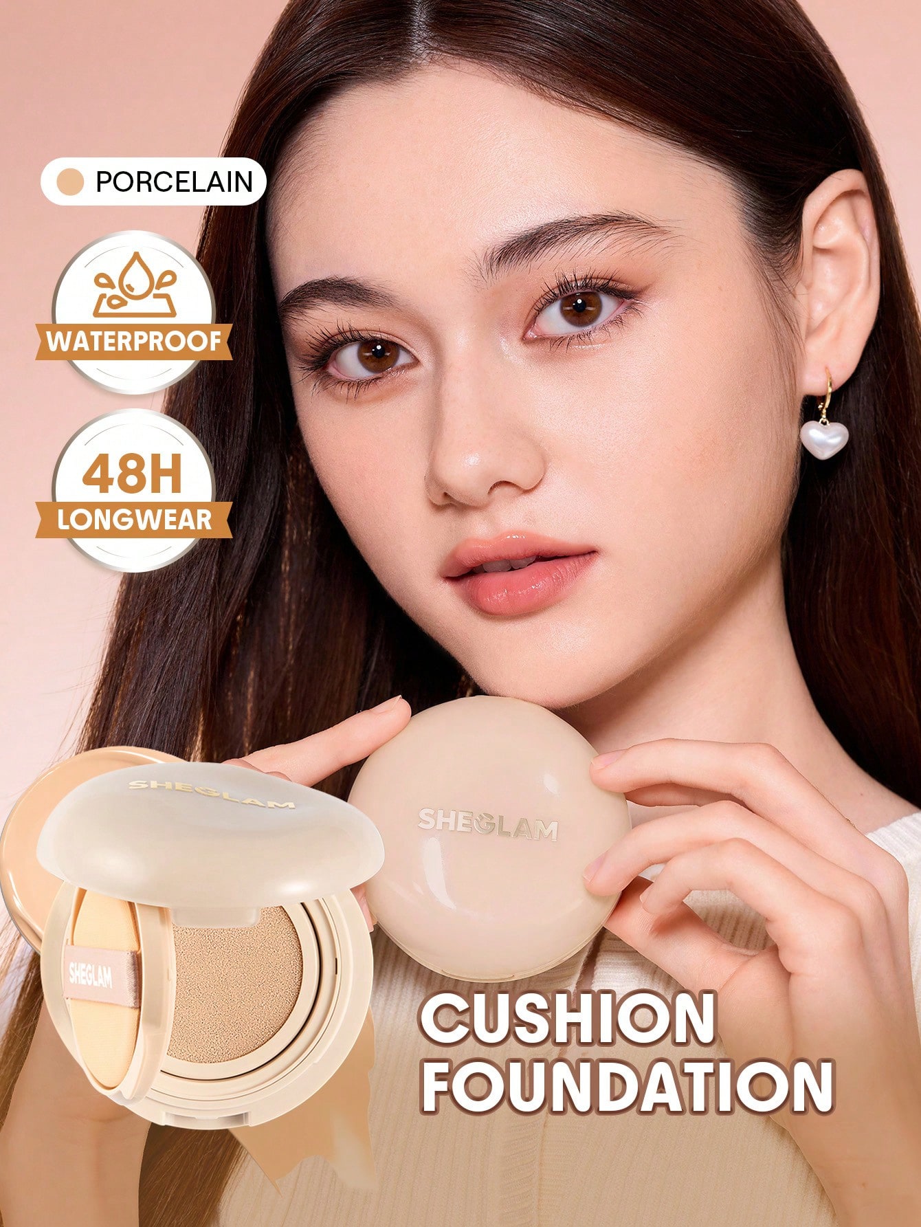 SHEGLAM Lock & Go Long-Lasting Cushion Foundation - Porcelain beauty makeup cosmetics for