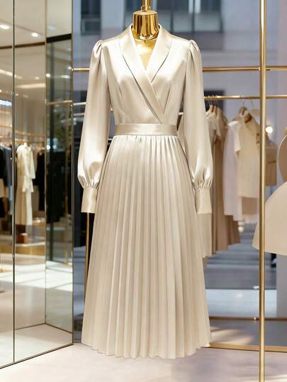 Franclia Women's Fashionable Elegant Waist Pleated Dress