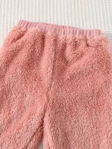 Cozy Pixies 2件套女婴爱心图案加厚抓绒圆领长袖卫衣和松紧腰裤套装；3件套女婴加厚抓绒卫衣套装；可爱迷你背包卫衣套装 - 粉色 - 查看 6