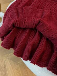 GlowEve Rok Sweater Rajut Longgar Bermotif Bunga Tali Warna Polos Terbaru untuk Wanita Musim Gugur, Desain Klasik, Kasual, Feminin, Serbaguna untuk Sehari-hari - Burgundy - View 7