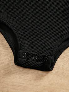 2件套可爱夏季针织纯色蝴蝶结连体衣，适合女婴 - 黑與白 - 查看 4