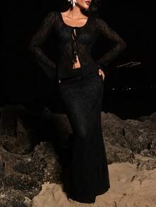 Opulessa Bridesmaid Skirt Vacation Solid Color Lace Skirt For Women Fall Women Party Dinner - Black - View 3