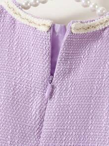 SHEIN Elladie kids 女婴优雅蝴蝶结3D立体花朵装饰无袖连衣裙，适合婚礼、派对、生日、度假、拍照、夏季等场合。 - 紫色 - 查看 4