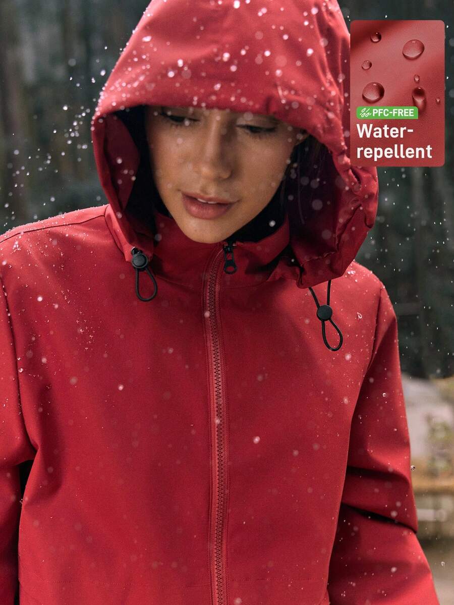 In My Nature 女士休闲户外拉链高领连帽外套，防水防风，适合秋冬季节，女士户外服装，红色防水徒步服 - 鏽棕色 - 查看 1