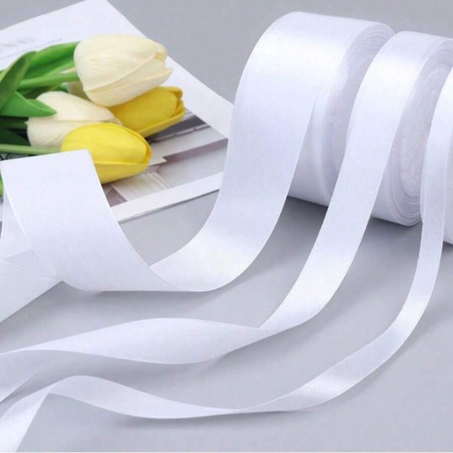 25 Yards/Roll Satin Ribbon - DIY Rose Flower Material Silk Satin Ribbon - White - View 1