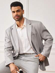 EASEVO Plus Size Men's Solid Color Minimalist Casual Long Sleeve Blazer, Wedding