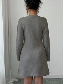 Elenzga Elegant 3D Floral Decor Knitted Dress, Autumn/Winter