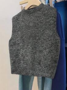 GlowEve CURVE Áo len dệt kim cổ tròn màu trơn cỡ lớn cho nữ, áo chui đầu không tay thường ngày thích hợp mặc vào dịp Giáng sinh, trở lại trường, đi nghỉ, công sở - Xám - Xem 2