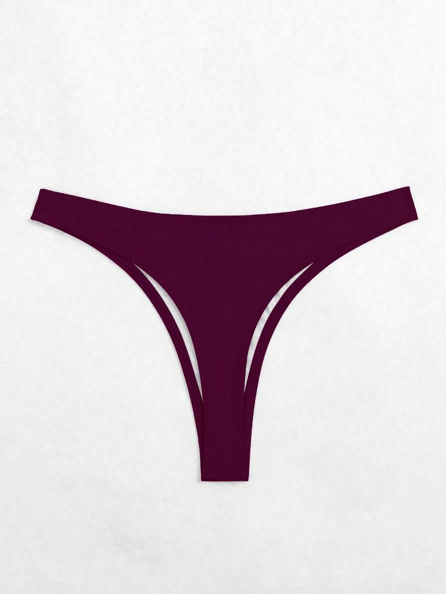 Swim Basics Bikini mùa hè thiết kế tối giản gợi cảm màu trơn - Màu đỏ tím - Xem 1