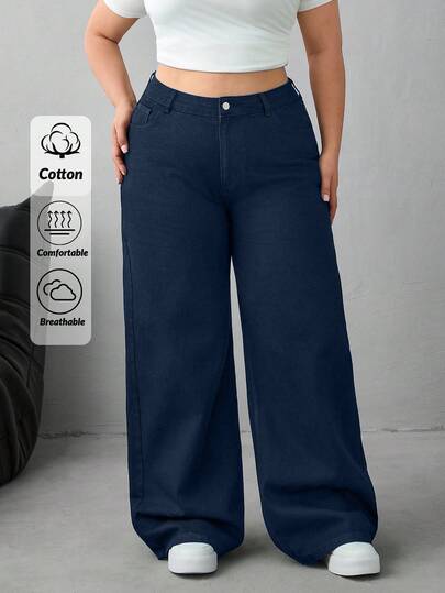 EURMUSE Calça jeans feminina de corte reto, 100% algodão, tamanho grande.