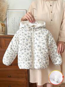 SHEIN Vintaside Kids 1件女童冬季拉链长袖数码印花羽绒服，适合户外旅行，提供充足的保暖保护，时尚实用，让小朋友在冬季探险中既温暖又时尚。 - 彩色 - 查看 5