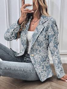 EMERY ROSE 女士秋季优雅提花腰部修身西装外套