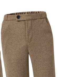 SHEIN 两件套青少年男士绅士套装，卡其色修身单排扣西装外套+卡其色长裤，优雅休闲的户外正装，适合生日派对、晚宴、演出、主持、婚礼季等场合。 - 卡其色 - 查看 7