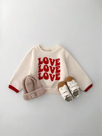THE HAPPY LOOK Young Girl Letter Graphic Knit Crew Neck Long Sleeve Pullover Sweatshirt
