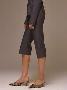 MUSERA Woven Split Hem Trim Detail Capri Cool Girl Streetstyle Cute Fall Autumn Winter Spring - Dark Grey - View 3