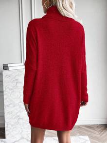 EMERY ROSE Váy len cổ lọ trơn màu thường ngày dành cho nữ, Thu/Đông - Đỏ - Xem 2