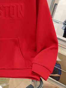 SHEIN 男童休闲学院风宽松面料大字母压纹图案长袖卫衣，适合春、夏、秋、冬户外玩耍、上学、街头风、派对和休闲场合。