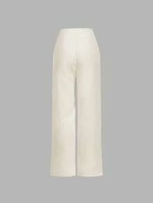 SHEIN Privé 女士褶皱腰身铅笔裤+宽松西装外套套装，商务通勤装 - 杏色 - 查看 6