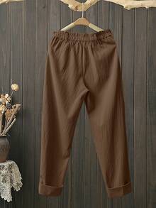 EMERY ROSE 女士休闲纯色直筒裤，春夏款 - 棕色 - 查看 2