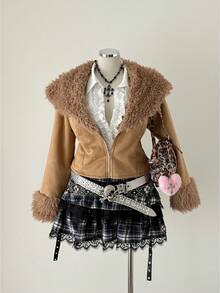 Sunspun Women's Pink Faux Fur Suede Jacket, Autumn/Winter - Brown - View 6