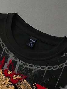 ROMWE MEN Men's Anime Girl Graphic Long Sleeve Sweatshirt, Fall - Black - View 7