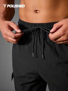 Acti Log Boyfriend Style Men Drawstring Waist Flap Pocket Side Sports Pants Fall Fall Breathable Sweat-Wicking Lightweight Comfortable Running Muscle Minimalist Design Slim Fit For Workout Joggers Gymwear - Black - View 4