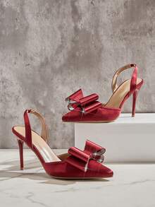 SHUZIA Sepatu Pumps Wanita Glamor dengan Ujung Lancip dan Hak Stiletto, Cocok untuk Natal. - Burgundy - View 3