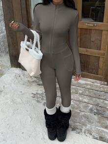 Muchica 女士保暖紧身连衣裤，适合秋冬季 - 深灰色 - 查看 4