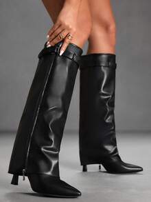 CUCCOO SZL Women's Pointed Toe Stiletto Heel Thigh High Boots, Fashionable Sexy Nightclub Party Knee High Boots, Autumn/Winter - Black - View 7