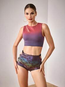 Menodora SHEIN Sport Áo ngực thể thao không tay tối giản Ombre dành cho nữ hàng ngày - Màu đỏ tím - Xem 3