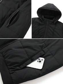Manfinity Homme Manteau matelassé à capuche zippé pour homme grande taille, chaud pour l'hiver, doublure thermique - Noir - Voir 7
