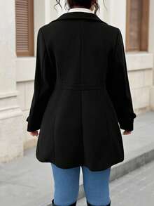SHEIN Tall CURVE Plus Size Women Tall Fitted Overcoat, Single-Breasted
