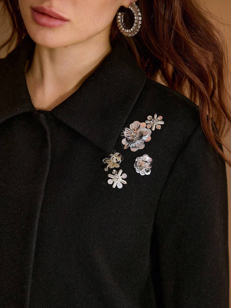 SEQUIN FLORAL EMBROIDERY BOXY COAT