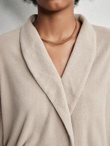 SHEIN Luminelle 两件套V领针织毛衣和直筒裤套装，2025秋季新品。V领收腰落肩长袖针织上衣和阔腿裤两件套。V领华夫格针织两件套，宽松针织毛衣和宽松休闲裤。 - 卡其色 - 查看 7