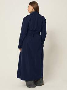 Auralis 大码时尚纯色腰带风衣 - 藏蓝色 - 查看 2