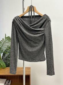 DAZY Women's Cross Off-Shoulder Korean Style Tie-Up Long Sleeve T-Shirt, Spring/Autumn