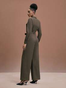 JIAN LASALA Zipper-Up Collared Long Sleeve Wide-Leg Woven Jumpsuit With Waist Tie Women Casual Wear Pantsuit For Women Elegant Jumpsuit Women Jumpsuit Women Jumpsuits Elegant Jumpsuits Long Sleeve Jumpsuit Earthy Clothes Women Jumpsuits Brown Jumpsuit Women Work Jumpsuits For Women Jumpsuits Women Jumpsuits Work Jumpsuits For Woman Women Jumpsuits Long Sleeve Jumpsuits For Woman Beach Wedding Guest - Army Green - View 2