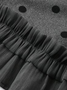 DAZY 女士波点印花V领长袖荷叶边下摆休闲T恤 - 灰色 - 查看 8