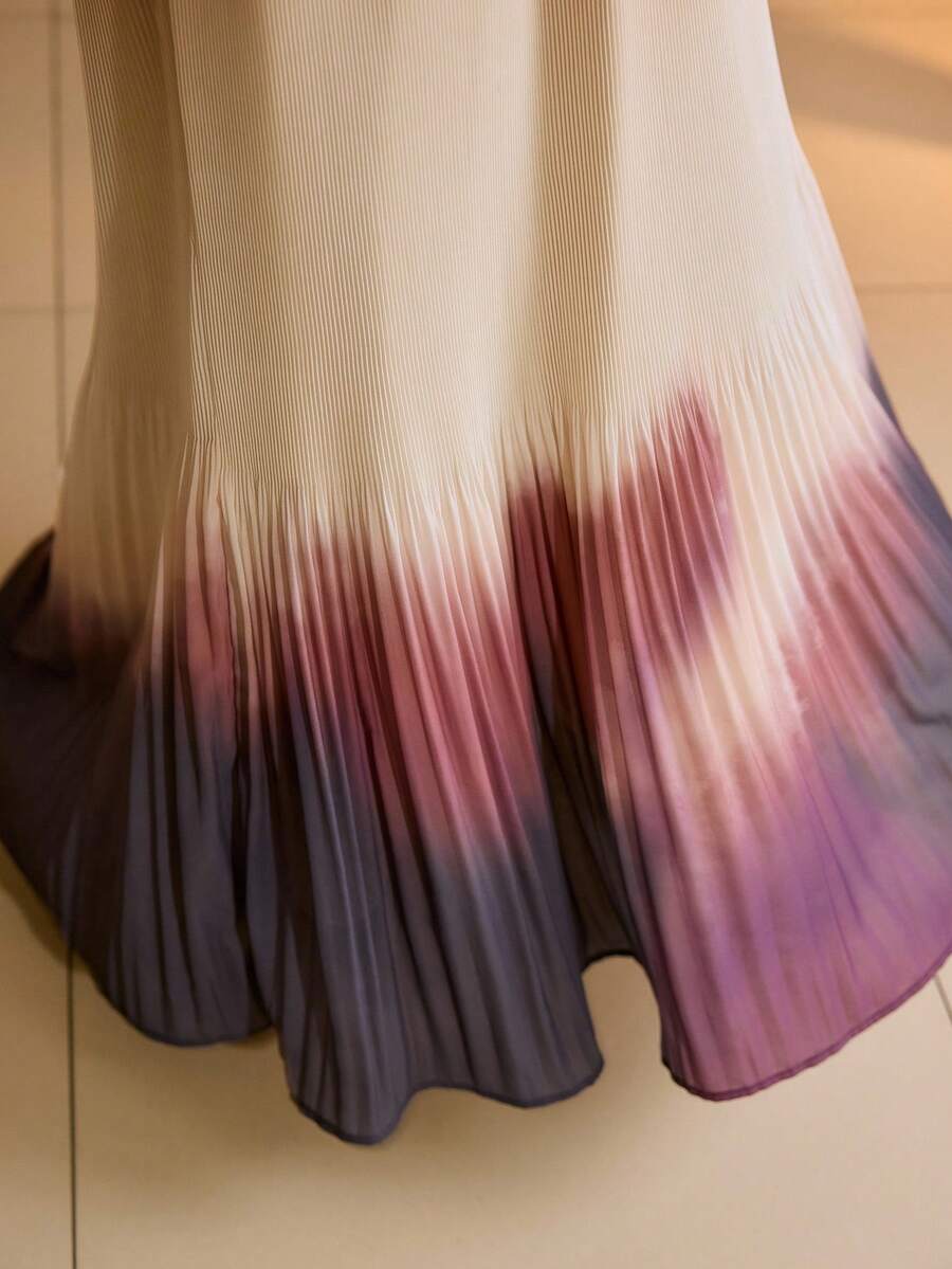 MOTF PREMIUM ELEGANT OMBRE PRINT PLEATED MAXI SKIRT - Multicolor - View 2