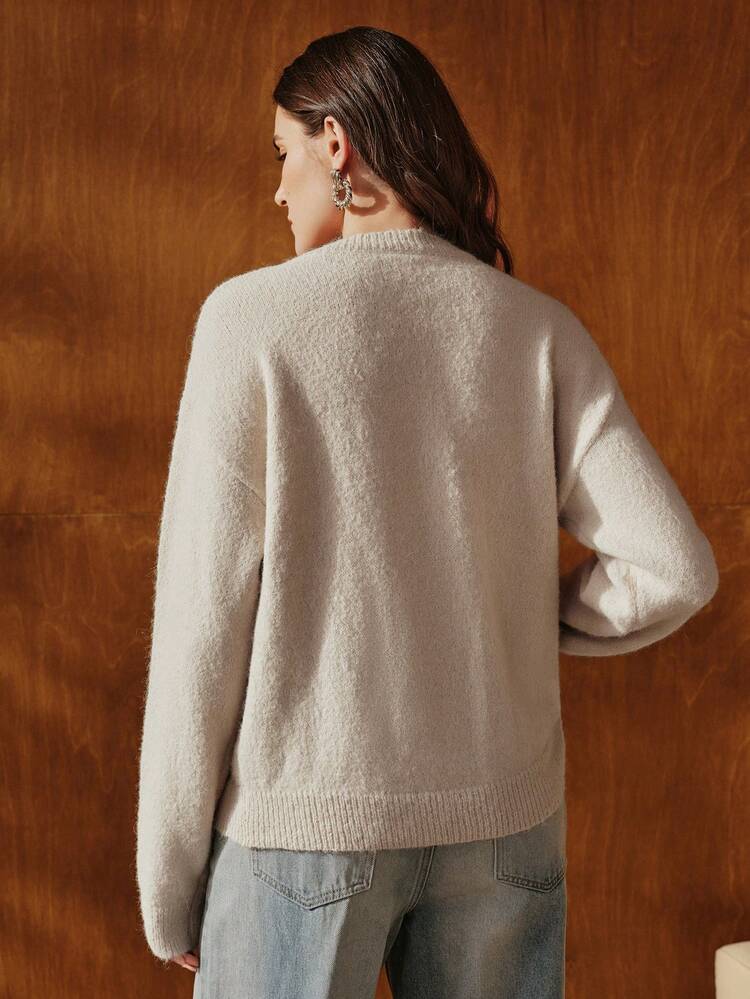 Autumn/Winter French Elegant Casual Oversized Embroidered Cherry Cat Crew Neck Sweater, Suitable For Spring, Summer, Fall, Festivals, Holidays, Vacations, Elegant, Business Casual, Chic