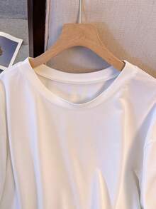 SHEIN Clasi 大码纯色圆领休闲卫衣 - 米色 - 查看 4
