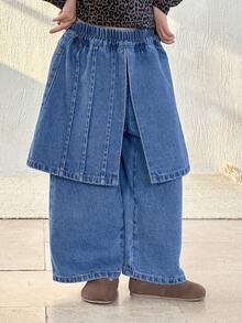 DAZY Young Girl 2 In 1 Wide Leg Jeans - Blue - View 1
