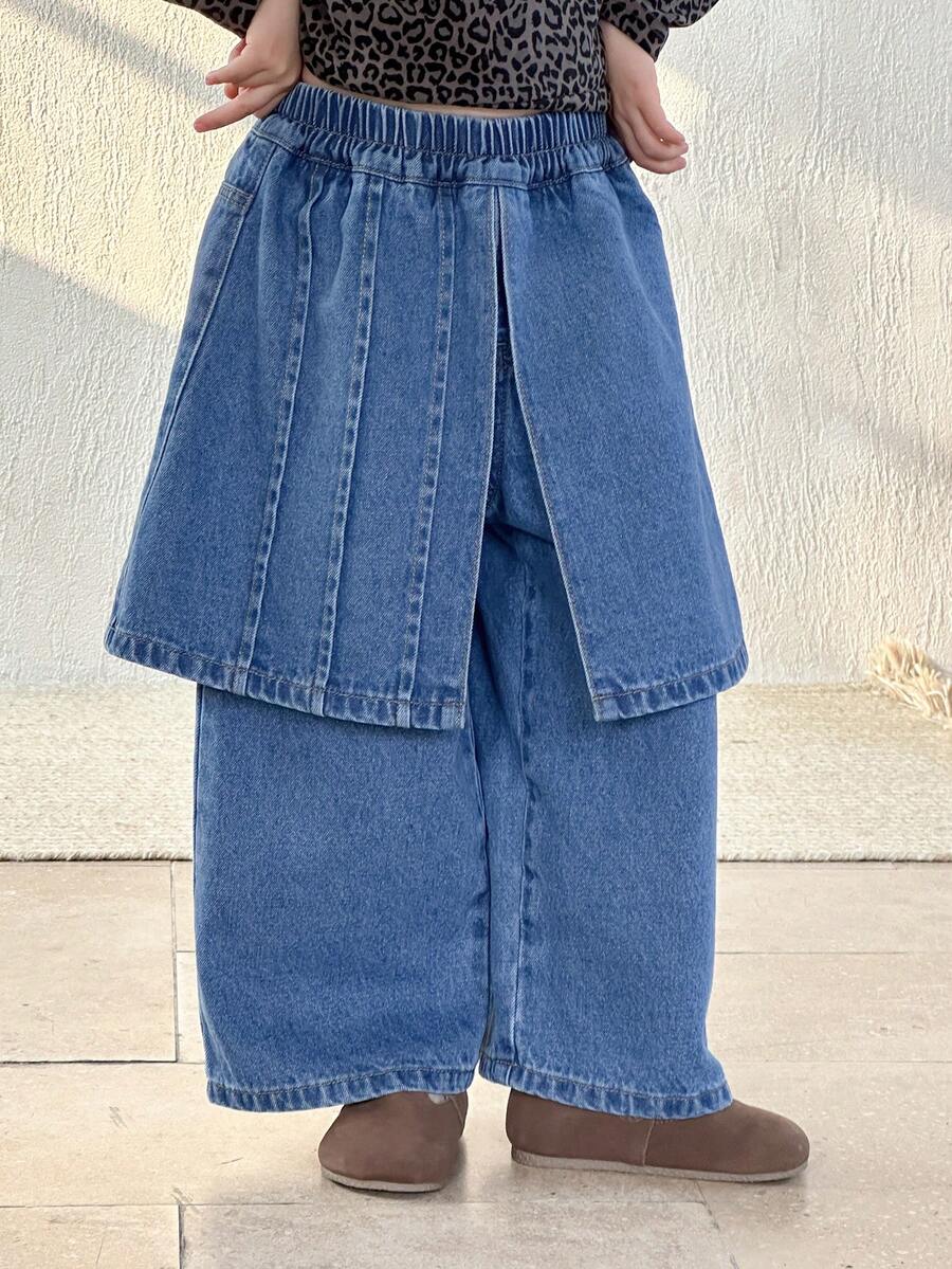 DAZY Young Girl 2 In 1 Wide Leg Jeans - Blue - View 1