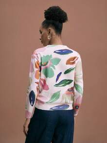 Shutterstock Glamance Maglione a maniche lunghe con grafica floreale in maglia, colore tinta unita casual, adatto per esterno, ufficio, business, pendolarismo, viaggio, aeroporto, strada, lavoro, maglione autunno/inverno da donna, maglione da donna con stampa floreale, maglione primaverile a maniche lunghe da donna, maglione con stampa floreale, outfit floreali da donna, outfit da resort per donna - Albicocca - Visualizzare 3