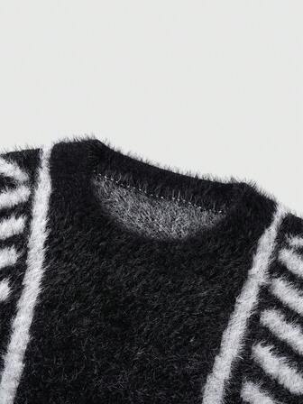 Street Life Men's Casual Colorblock Striped Sweater, Autumn/Winter, Long Sleeve Top