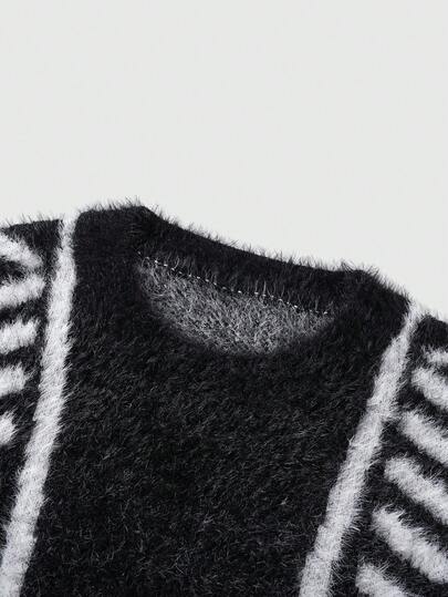 Street Life Jersey casual de hombre con bloques de color y rayas, otoño/invierno