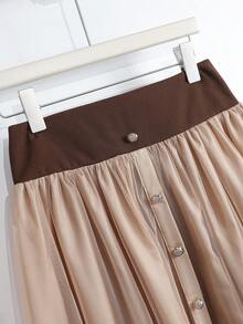 SHEIN PETITE 女士优雅网纱拼接纽扣装饰休闲通勤裙 - 彩色 - 查看 4